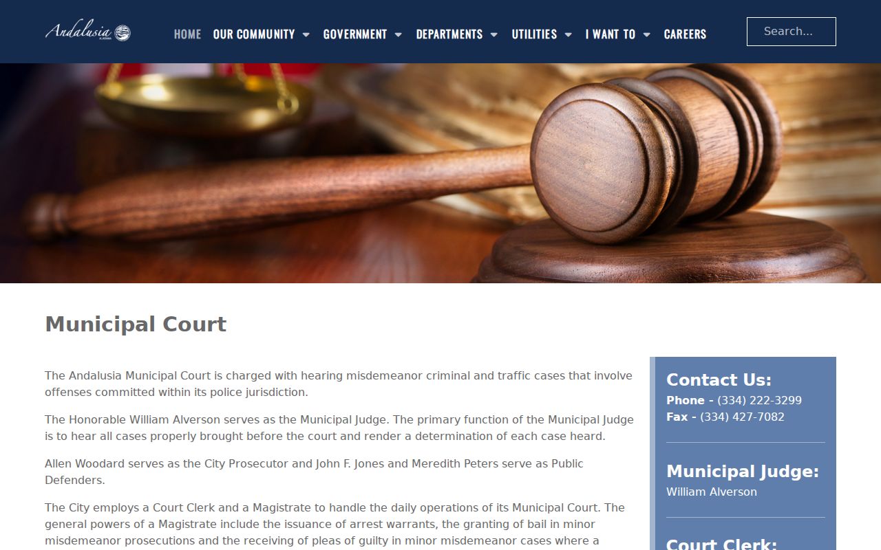 Andalusia criminal history municipal court records page