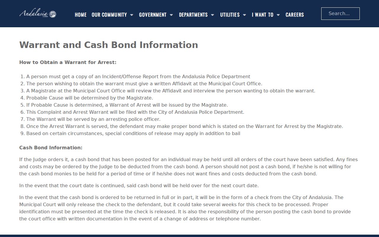 Andalusia criminal history warrant and cash bond information