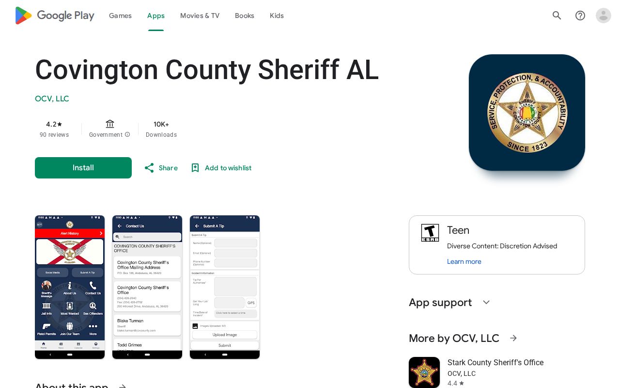 Covington County arrest history Android sheriff app listing