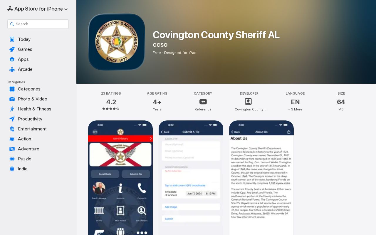 Covington County arrest history iOS sheriff app listing