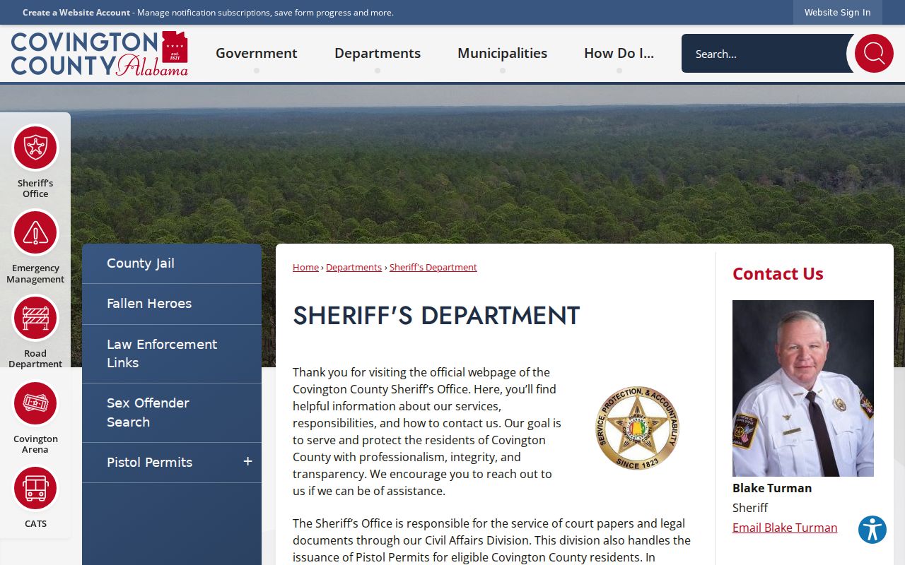 Covington County criminal records sheriff office contact page