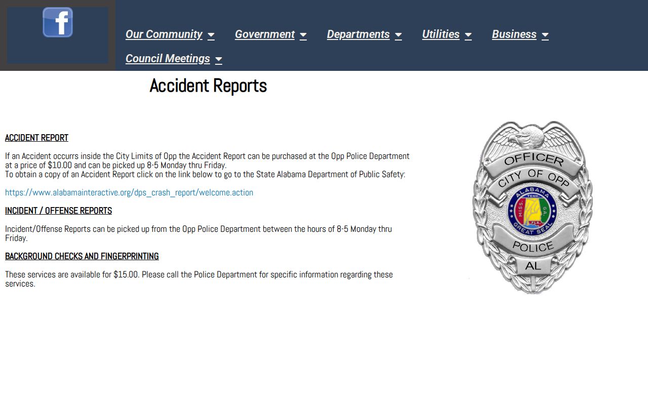 Opp criminal history police reports and record checks page