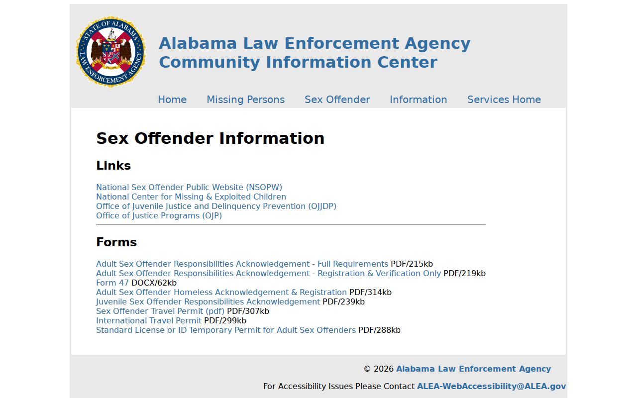 ALEA forms and links for Covington County sex offender registry reporting